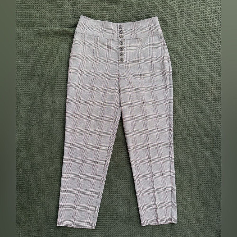 Joie Brown and Gray Plaid Button Up Ankle Pants